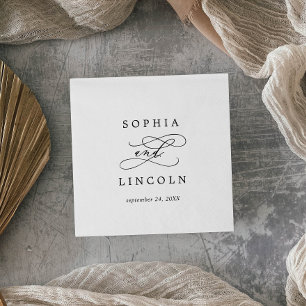 Serviette En Papier Calligraphie romantique   Date du Mariage florissa