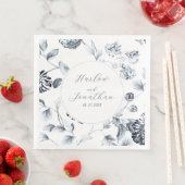 Serviette En Papier Calligraphie romantique Mariage floral argent et b (En situation)
