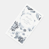 Serviette En Papier Calligraphie romantique Mariage floral argent et b (Coin)