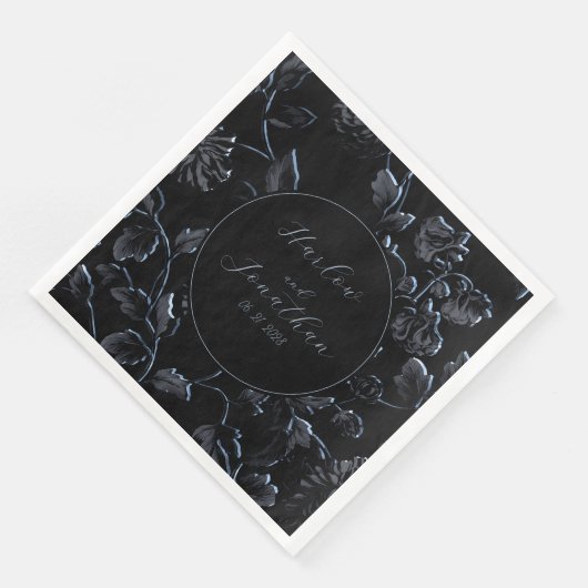 Serviette En Papier Calligraphie Romantique Mariage Noir Et Argent (Coin)