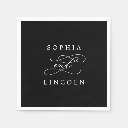 Serviette En Papier Calligraphie romantique | Mariage noir foncé Napki (Devant)