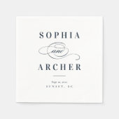 Serviette En Papier Calligraphie romantique Marine Bleu Mariage élégan (Devant)