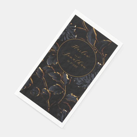 Serviette En Papier Calligraphie romantique Papier Mariage noir et or (Coin)