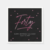 Serviette En Papier Calligraphie rose noir moderne 40e anniversaire (Devant)