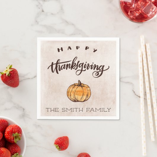 Serviette En Papier Calligraphie rustique Thanksgiving Citrouille (En situation)