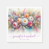 Serviette En Papier Calligraphie Script Aquarelle Florale Mariage (Devant)