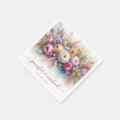 Serviette En Papier Calligraphie Script Aquarelle Florale Mariage (Coin)