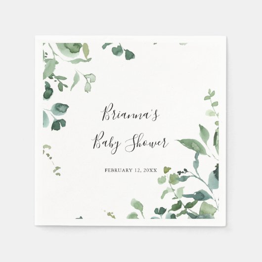 Serviette En Papier Calligraphie Script Baby shower de feuillage vert (Devant)