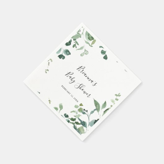Serviette En Papier Calligraphie Script Baby shower de feuillage vert (Coin)