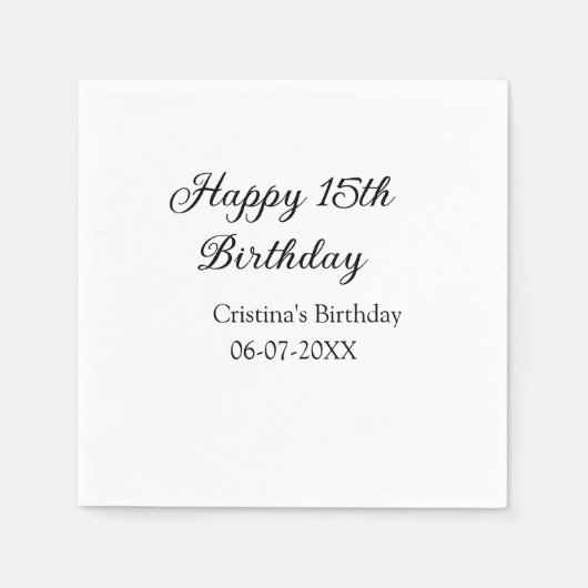 Serviette En Papier calligraphie simple minimum heureux 15e anniversai (Devant)