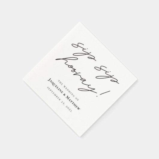 Serviette En Papier Calligraphie Sip Sip Hooray Mariage noir blanc (Coin)