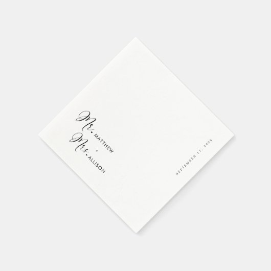 Serviette En Papier Calligraphie unique personnalisée M. & Mme Mariage (Coin)