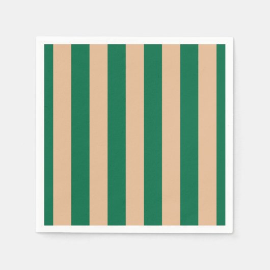 Serviette En Papier Camel Beige & Classic Green Stripe (Devant)