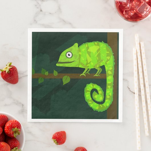 Serviette En Papier Caméléon vert mignon (En situation)