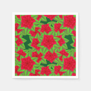 Serviette En Papier Camélias rouge foncé et feuilles vertes