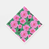 Serviette En Papier Camellias rose Fuchsia et Feuilles verts Jade (Coin)