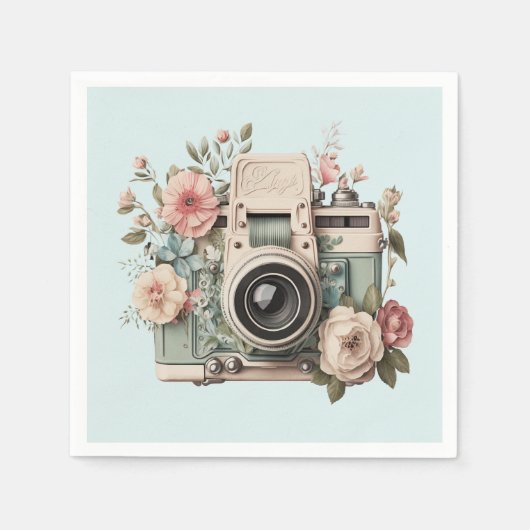 Serviette En Papier Camera with Flowers Retro Pastel (Devant)