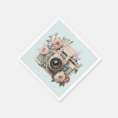Serviette En Papier Camera with Flowers Retro Pastel (Coin)