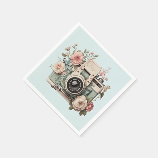 Serviette En Papier Camera with Flowers Retro Pastel (Coin)