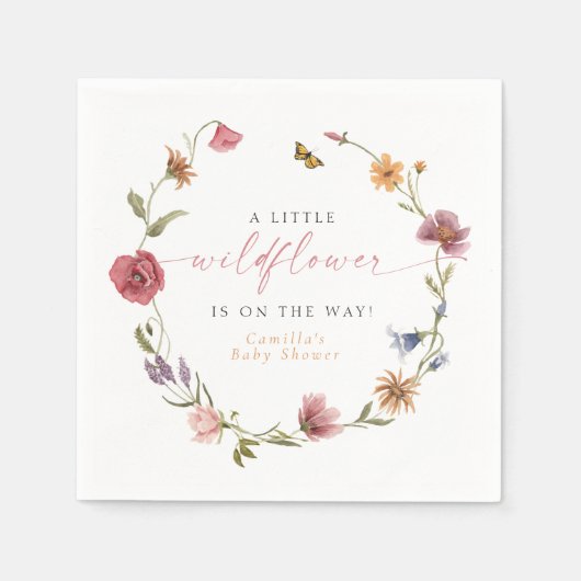Serviette En Papier CAMILLA Papillon Fleur sauvage Baby shower fille (Devant)