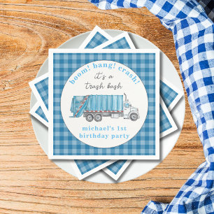 Serviette En Papier Camion à ordures carreaux bleus 1er anniversaire