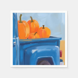 Serviette En Papier Camion Bleu de Citrouilles Aquarelle Thanksgiving
