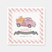 Serviette En Papier Camion Citrouille rose En vichy Fille 1er annivers (Devant)