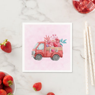 Serviette En Papier Camion de l'amour mignon avec cargaison de cœur à