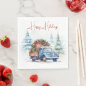 Serviette En Papier Camion de Noël bleu rétro (En situation)