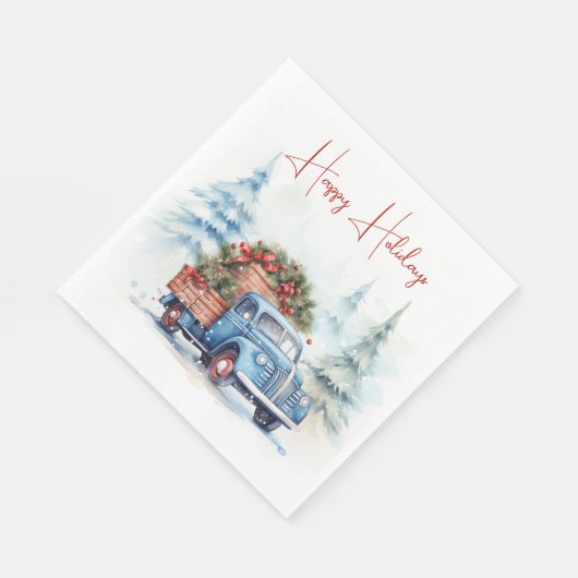 Serviette En Papier Camion de Noël bleu rétro (Coin)