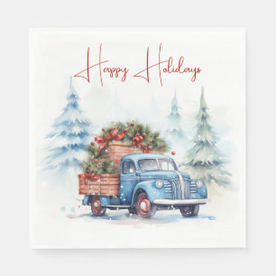 Serviette En Papier Camion de Noël rétro bleu