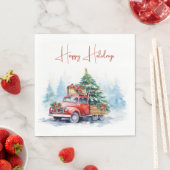 Serviette En Papier Camion de Noël rouge rétro (En situation)