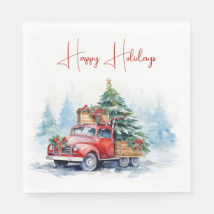 Serviette En Papier Camion de Noël rouge rétro