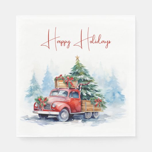 Serviette En Papier Camion de Noël rouge rétro (Devant)