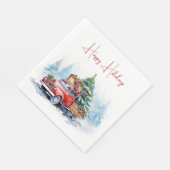 Serviette En Papier Camion de Noël rouge rétro (Coin)