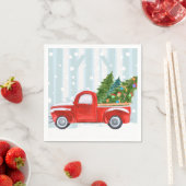 Serviette En Papier Camion de ramassage rouge de Noël sur une route ne (En situation)