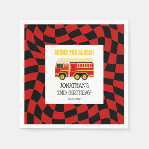 Serviette En Papier Camion d'incendie Rouge noir À damiers 2e annivers