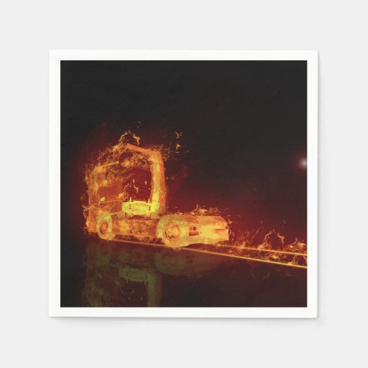 Serviette En Papier Camion feu rouge dans les flammes d'incendie (Devant)