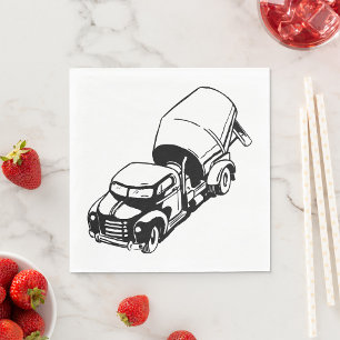 Serviette En Papier Camion Malaxeur à Ciment Vintage Noir et Blanc