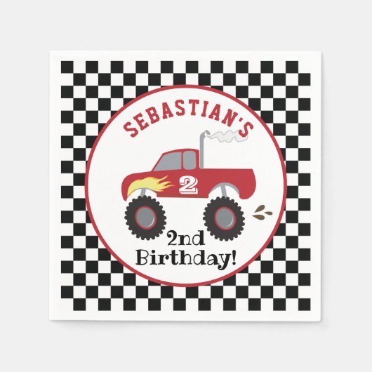 Serviette En Papier Camion Red Monster Anniversaire Camions de course (Devant)