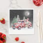 Serviette En Papier Camion Rouge de Noël avec Sucres de canne (En situation)