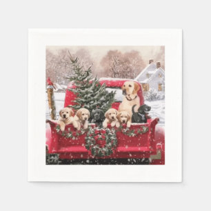 Serviette En Papier Camion Rouge Rétro De Noël Avec Chiens En Chiens D
