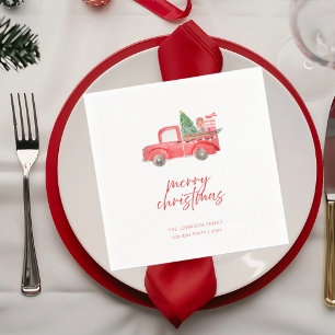 Serviette En Papier Camion Rouge Rustique Joyeux Noël Fête de Fêtes