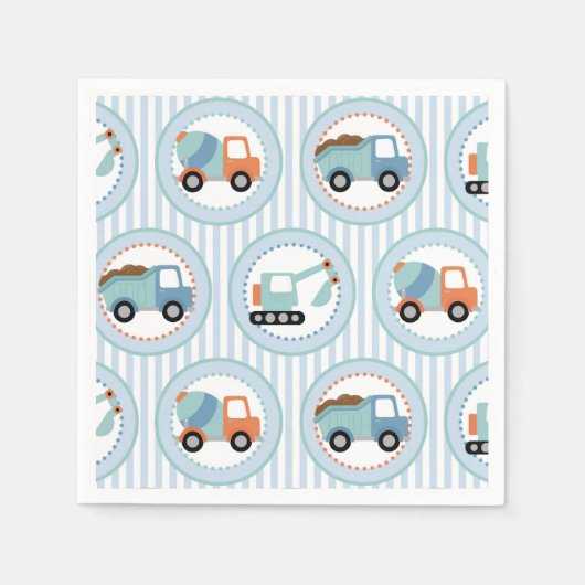 Serviette En Papier Camions de construction - Bleu Blancs (Devant)
