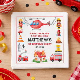 Serviette En Papier Camions de pompiers Garçon 1er Anniversaire   Peti