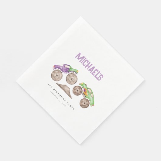 Serviette En Papier Camions pourpres Monster Bash Anniversaire (Coin)