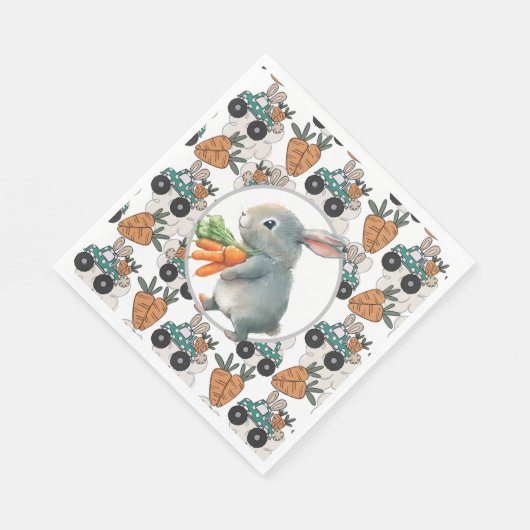Serviette En Papier Camions Rabbit Et Carottes De Pâques (Coin)