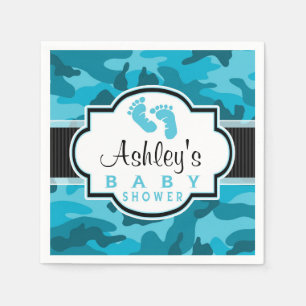 Serviette En Papier Camo Bleu, Baby shower Camouflage