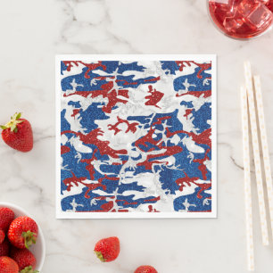 Serviette En Papier Camo rouge, blanc et bleu avec paillettes pour le