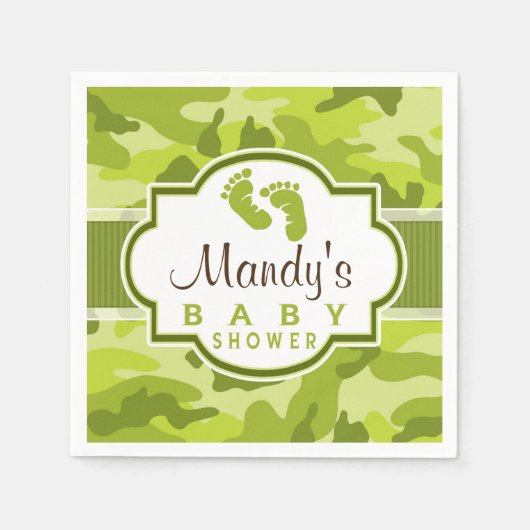 Serviette En Papier Camo Vert, Baby shower Camouflage (Devant)